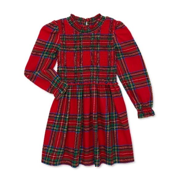 Toddler Girl Plaid Brushed Flannel Long Sleeved Dress Size 4T - Picture 1 of 8